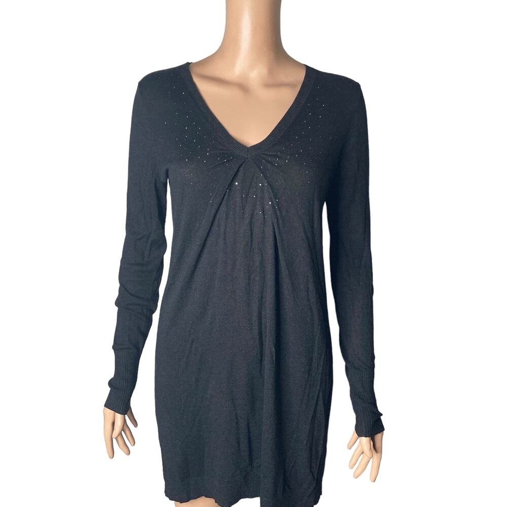 T Tahari Sweater Womens XS Black Beaded Lightweight